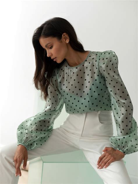 Silk organza jacquard blouse with polka